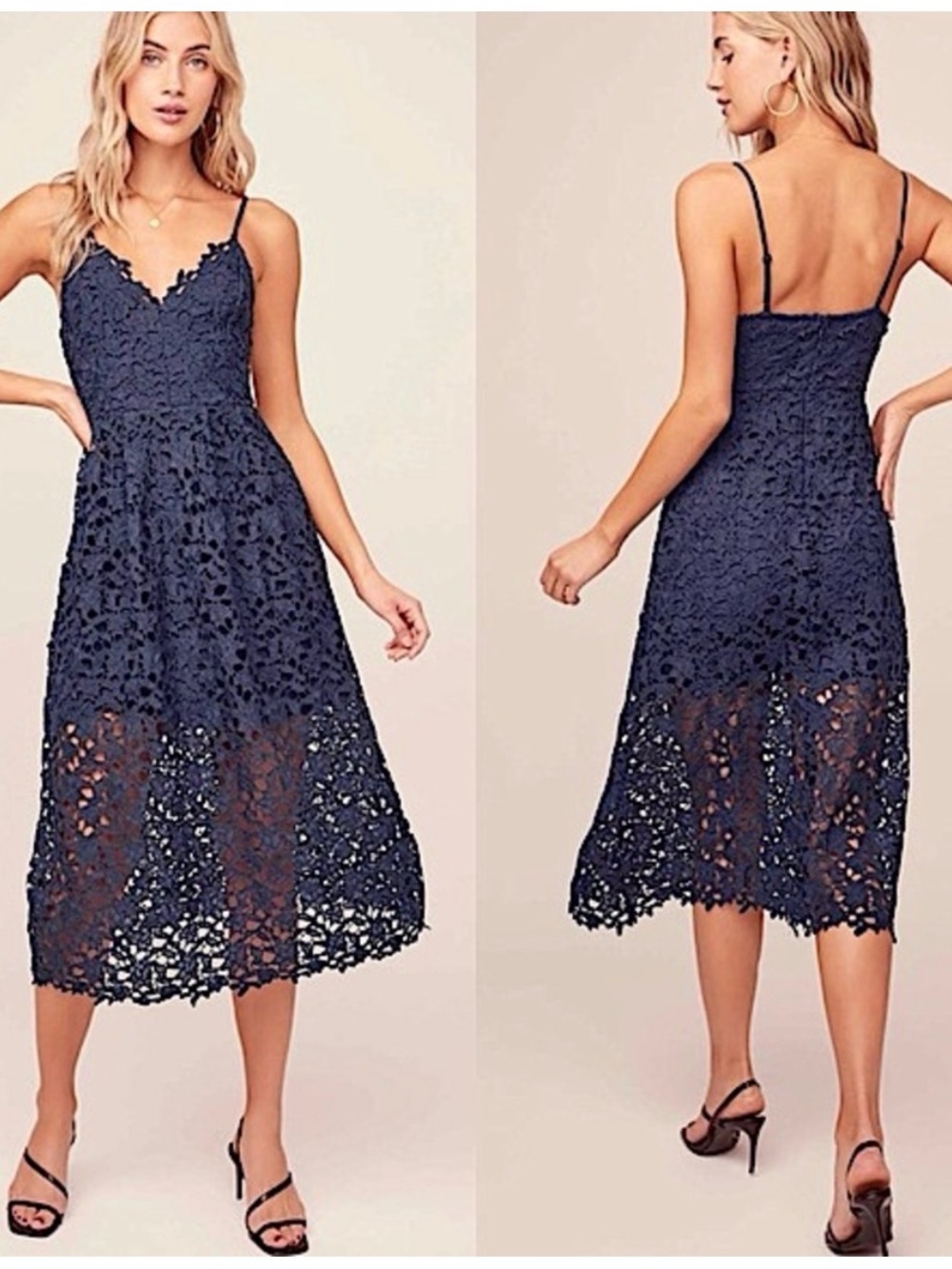 Navy Lace Spaghetti-Strap Dress